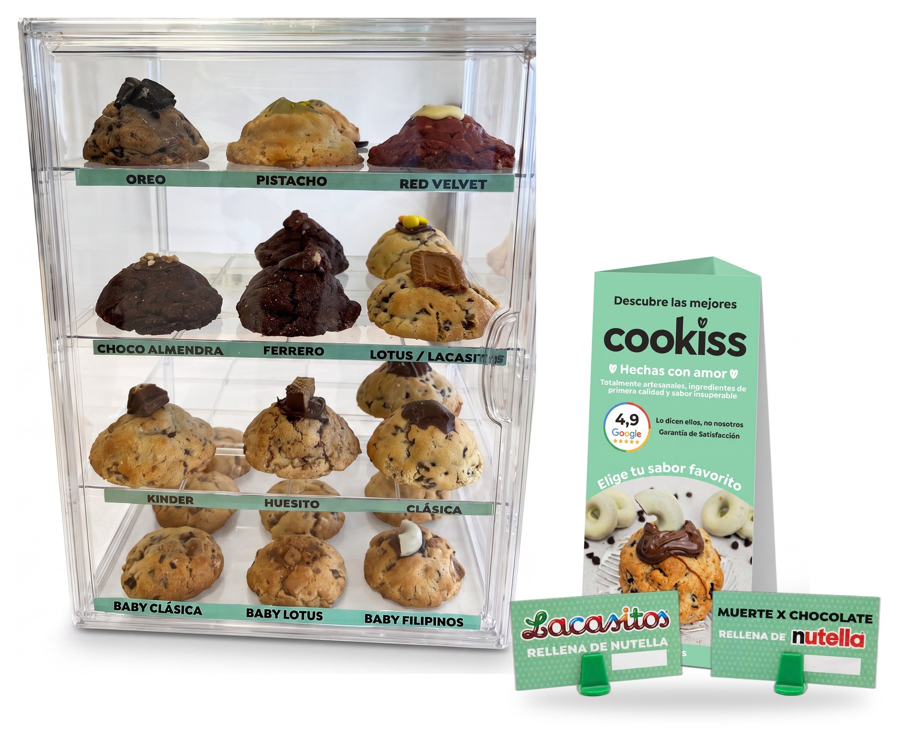 Expositor de cookies Cookiss con variedad de sabores